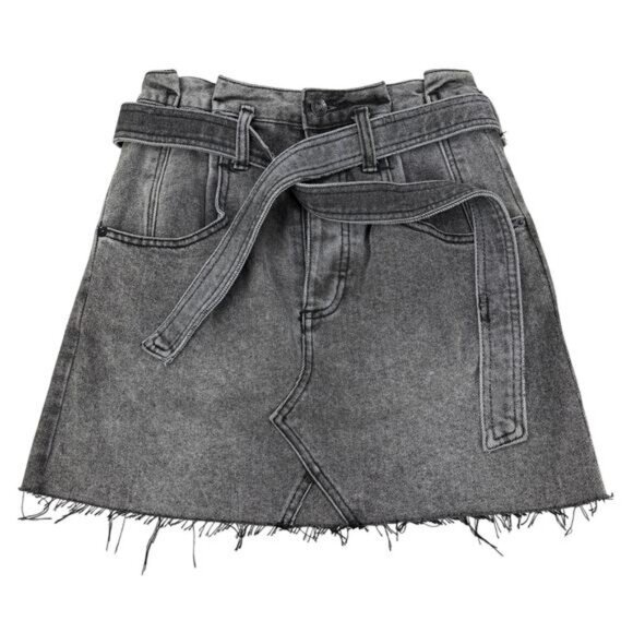 FREE PEOPLE We The Free East Of Eden Paperbag Denim Skirt Size 26 Washed Black - Picture 6 of 10